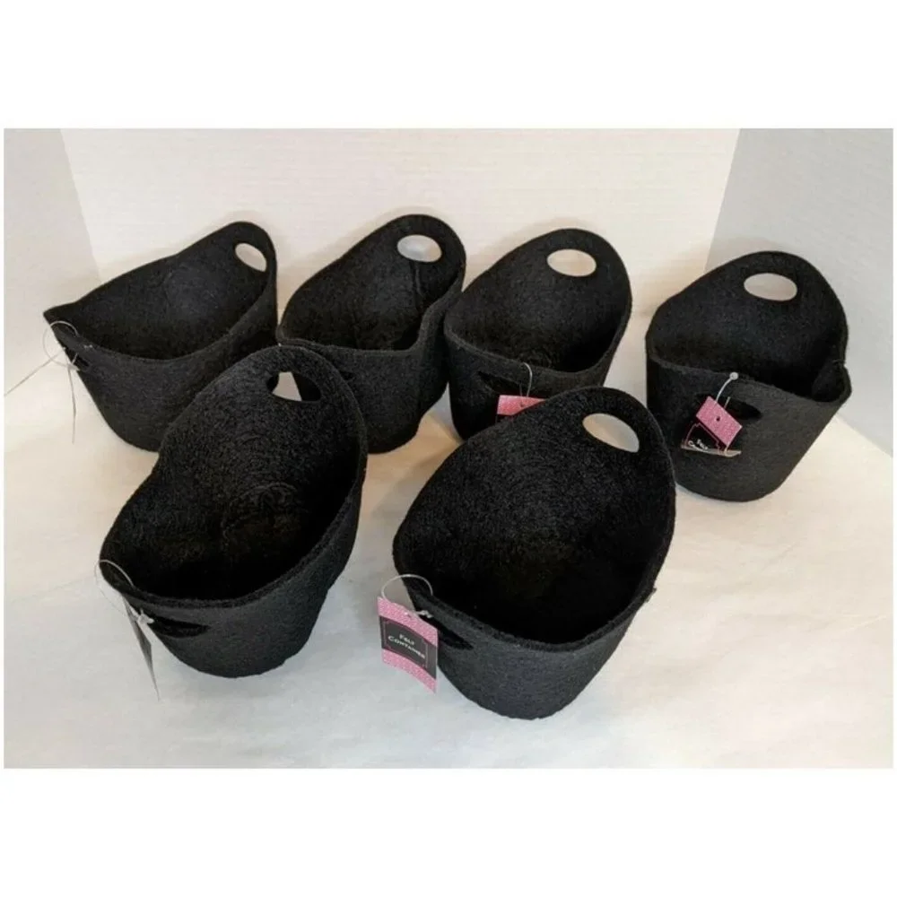6 Black Felt Party Favor Container Basket Craft Projects Decoration Storage NEW